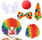 Lithyc 5-Teiliges Clown KostüM Set Mit Bunter Clown-PerüCke,Nase, Fliege, Krawatte und Handschuhen,Zirkus ZubehöR,für Damen Herren KarnevalskostüMe