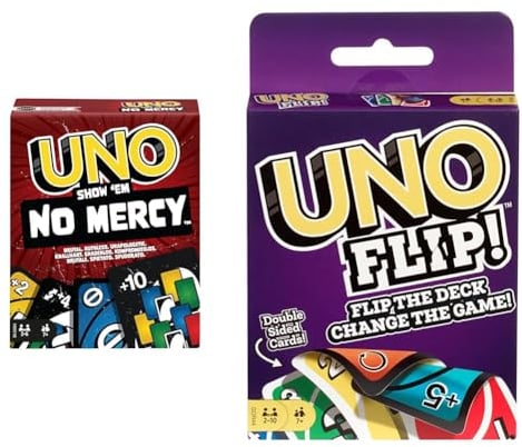 UNO Show 'em No Mercy - 56 zusätzliche Karten, Harte Aktionskarten und brutale Spielregeln & - UNO FLIP Kartenspiel mit beidseitig bedruckten Karten