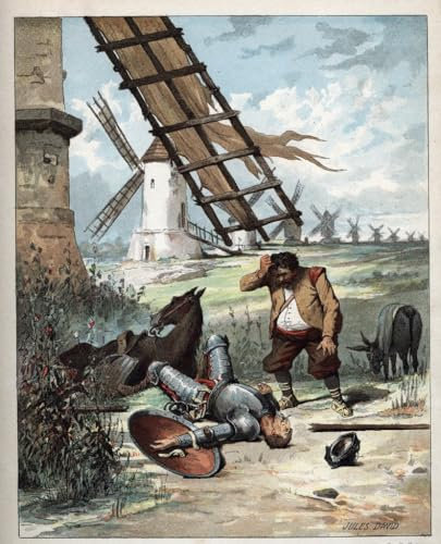 MSTECO Berühmtes Gemälde Leinwand Bilder Kunstdrucke Abstrakt Poster Don Quijote Und Die Windmühlen Von Jules David für Wohnzimmer 60x90cm
