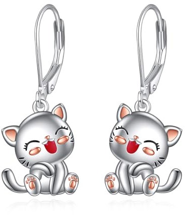 Orecchini con Gatto per Donna Orecchini in Argento Sterling 925 Pendenti con Gioielli con Gatto, Regalo per Ragazze (F-Orecchini per gatti)