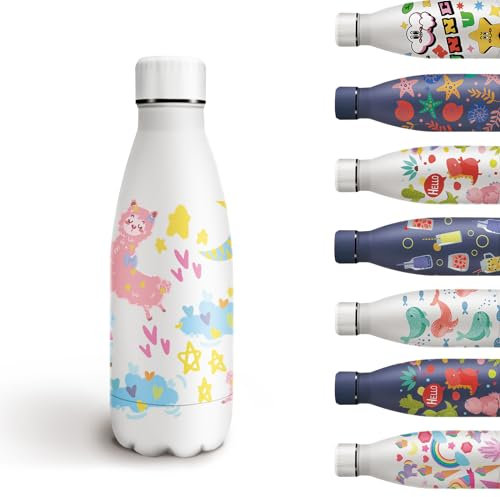Grsta Trinkflasche Kinder, Thermosflasche 350 ml, Thermoskanne Baby Unterwegs, BPA-freie Trinkflasche Schule, Water Bottle mit Schaf, für kindergarten/Büro/Cafe