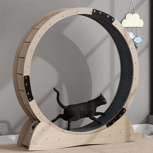 Katzenlaufrad 3 in 1 Katzen Laufrad Holz 85/100/120cm Durchmesser Großes Laufrad Für Katzen mit Griffpads Sperrvorrichtung und TPE Silent Wheel Katzenlaufrad für Katzen Drinnen Cat Wheel(Size:Diameter