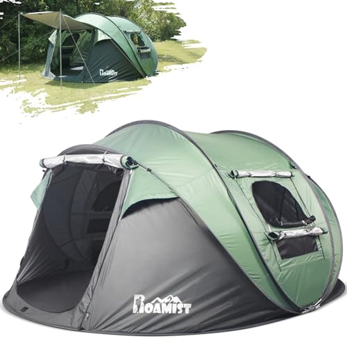 ROAMIST Zelte für Camping, 4 Personen, einfaches Pop-Up-Campingzelt, wasserdicht, winddicht, automatische Einrichtung, leichtes Campingzelt mit extra Stauraum, Familienzelte für Camping, Wandern und