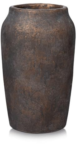 Arborus Jarrón rústico alto para flores de 23 cm, jarrón de cemento de 4.3 pulgadas, grandes jarrones marrones, jarrones vintage de granja para plantas secas, sala de estar, mesa, entrada, baño