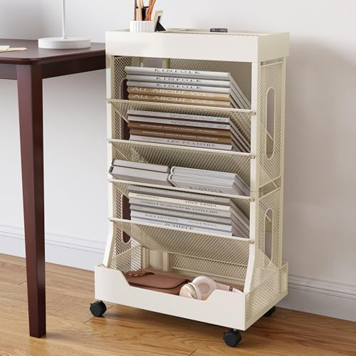 COVAODQ kids storage trolley Beige,Removable Mobile Bookshelf Trolley,for Study, Conference Room, classroom,42cm*22cm*72cm