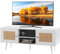 VEVOR Rattan TV Stand, Boho TV Cabinet for 55 inch TV, Mid Century Modern TV Stand, Rattan TV Console with Adjustable Shelfs for Living Room, Media Room, White