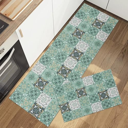 Taoyoule Juego de 2 Alfombras y Tapetes de Cocina Alfombras de Cocina Antideslizantes y Lavables para Decoración del Hogar Oficina de Pie 43x75cm + 43x120cm