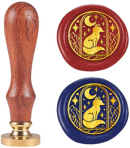 DELORIGIN Wachssiegelstempel Fuchs Siegelstempel Im Retro Stil 25mm Siegelstempel Personalisiert Abnehmbarer Messingkopf Mit Holzgriff Für Halloween Umschläge Grußkarten Briefe Einladungen