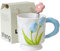 Liemuao Taza de Tulipe, Taza de Cerámica con Cuchara, Regalo Madre, Taza para Mujer, Taza de café, Taza de Leche, diseño de Tulipán, caja regalo de San Valentín, mujer, cumpleaños y Navidad (azul)