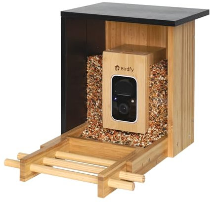 NETVUE by Birdfy Smart Bird Feeder Camera Premium Bamboo Feeders, Auto-Capture & Instant Alert, Solar Powered Bird Watching Camera for Outdoor/Garden, Birdfy Bamboo Mini
