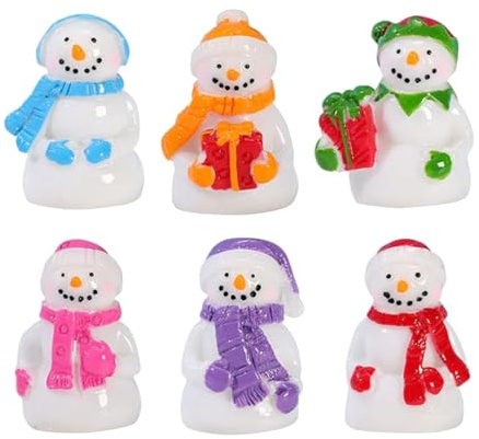 DWE Mini Christmas Ornaments, 6 Pcs Christmas Miniature Ornament Figurines Cute Resin Snowman Mini Christmas Decorations Micro Landscape Ornaments for Desktop Home Party (White)