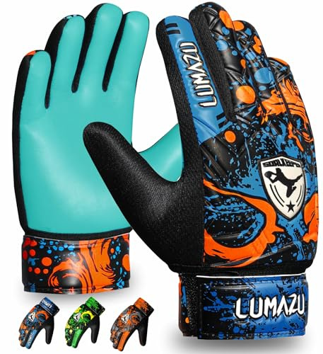 LUMAZU Kids Soccer Goalkeeper Gloves – Youth Goalie Gloves with Anti-Slip Latex Grip, Padded Palm, Shock Absorption & Adjustable Wrist Protection, Junior Football Gloves for Boys & Girls Training