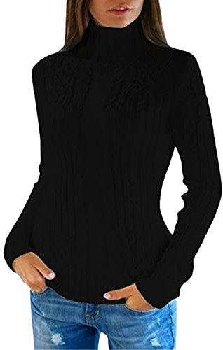 Generico Lupetto Donna Cotone Caldo Maglione Fucsia Donna Maglione Lavorato a Maglia a Maniche Lunghe a Collo da Donna Autunno e Inverno Maglia Termica Donna Lana Pullover Rosso Donna (Black, XXL)