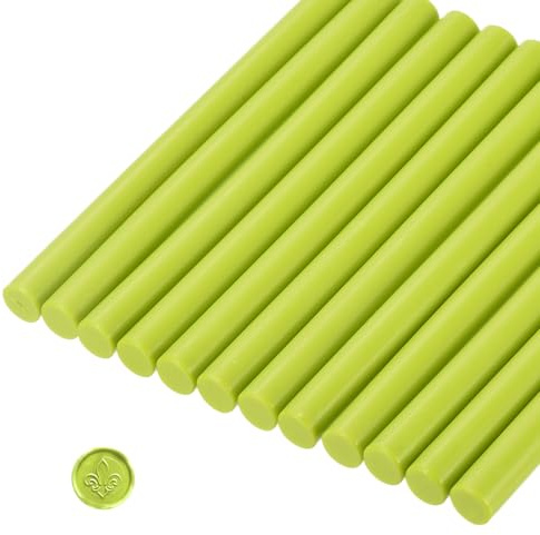 sourcing map 12 Pcs Yellow Green Cylinder Sealing Wax Stick Glue Gun Wax Seal Rod Craft Adhesive Waxing for Letter Seal Wax Stamp,Wedding Invitations, Packaging Decoration