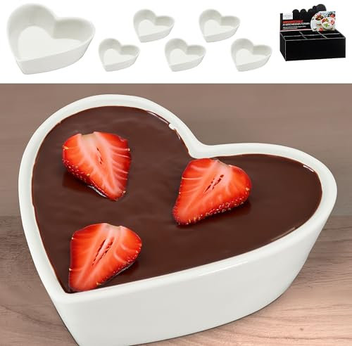 Servierschale Herz 6er Set | weiß 10,5x3,6x10,3cm New Bone China | Auflaufform Tischgeschirr Snackschale (1 x 6er Set Servierschale Herzform)