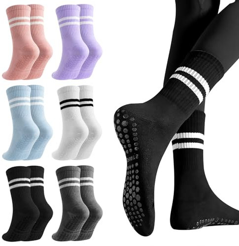 Fantasyon 6 Paare Pilates Socken Yoga Socken Rutschfest Stoppersocken Damen Anti Rutsch Socken Grip Socks für Ballet, Aerobic, Fitness-Training, Stoppersocken Frauen und Mädchen(35-43)
