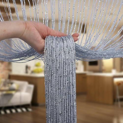 2 Pack Home Decor Sequin Curtain for Doorway,Door String Curtains,Closet Bedroom Blind Living Room Divider,Window Wall Panel Fringe Backdrops Sheer no Beads Beaded Decorative Crystal (Silver)