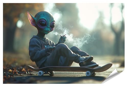 islandburner XXL Bild Poster Entspannter Alien auf einem Ska Sessel Premium Bilder Fotodruck