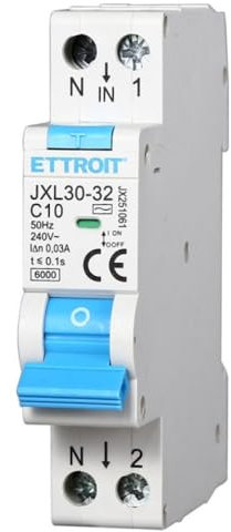 Interruttore magnetotermico differenziale 1P+N, 1 modulo, 230Vac, 10A, 30mA, 6KA - Ettroit JX251061