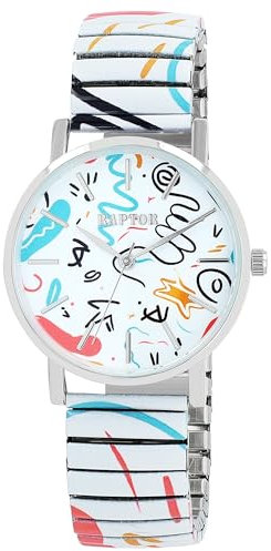 Raptor Colorful Edition Damen-Uhr Zugband Edelstahl Motiv Bunt Print Analog Quarz RA10205