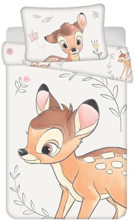 Jerry Fabrics Bambi Babybett-Bettwäsche-Set, Bettbezug 2-teilig 100 x 135 cm + Kissenbezug 40 x 60 cm, 100% Baumwolle