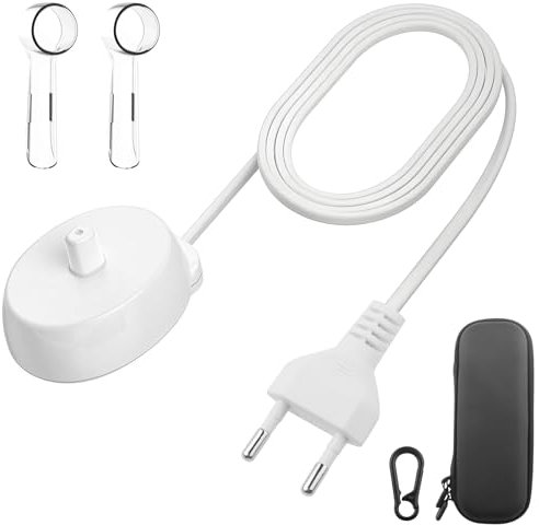 KingYH Elektrische Zahnbürste Ladegerät für Oral B Braun mit Elektrische Zahnbürste Etui und 2 Zahnbürsten Schutzkappe für Pro 3000 3500 3900 iO4 iO6 3757 Modell