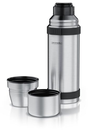 Arendo Botella Térmica Aislante 1L, Termos para cafe, Termo de Acero inoxidable Doble Pared SUS 304, Botella Agua Sin BPA, Termos para bebidas 24 Horas Fría, 12 Horas Calient, Incluye 2 Tazas cafe