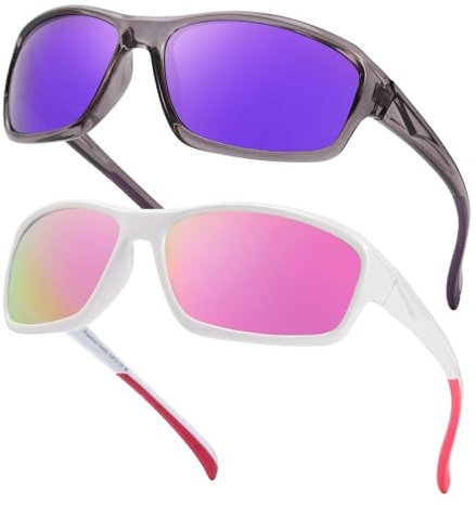 Myiaur 2 Pack Sport Sonnenbrille Damen Polarisierte Wraparound Fahrradbrille mit UV400 Schutz für Radfahren, Laufen & Outdoor