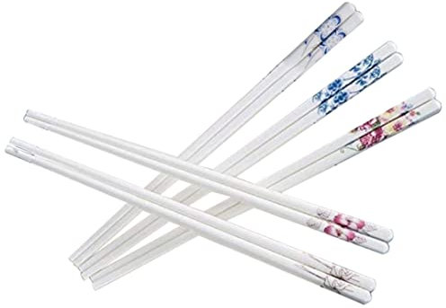 Ceramic Reusable Chopsticks Floral Porcelain Anti-Slip Tableware for Kitchen Restaurant 5Pairs