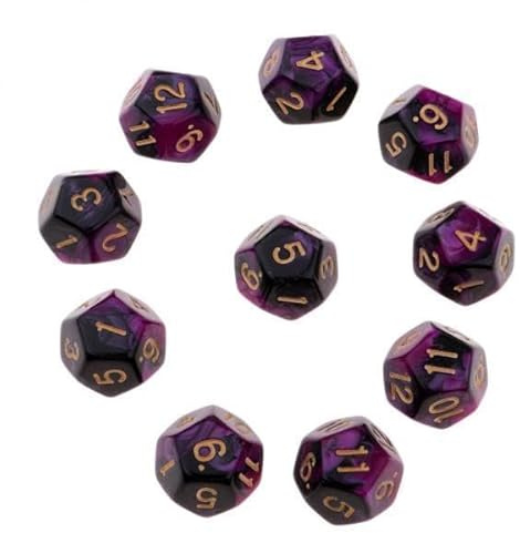 EHJRE 2xMehrseitige Würfel Polyeder Würfel D12 für TRPG Tischspiel Lila + Schwarz, 2 STK