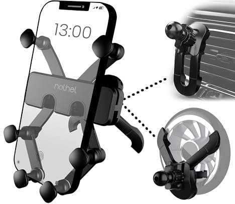 Nolhel Porta Cellulare Auto Bocchette Aria Tonde, Supporto Telefono a 6 Bracci con Gancio e Bipiede per Mercedes Classe A, GLA, Smart, Mini Cooper, Countryman (Gancio con Bipiede)