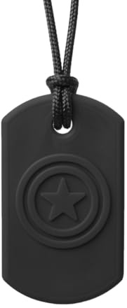 ARK's Superstar Kauhalskette inkl. Logostar® Praxisleitfaden – sensorische Kauhilfe zur Selbstregulation – in 3 Härtegraden – BPA-frei – Silikon – 90 cm Kette – made in USA (schwarz, mittel)