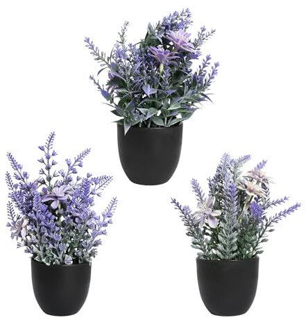 3 Pcs Künstliche Pflanzen Klein, Lavendel Kunstpflanzen, Plastik Kunstblumen Im Topf, Innendekoration Für Badezimmer, Zuhause, Wohnzimmer, Schlafzimmer, Büro, Schreibtisch (Lila Mit Blumentopf)