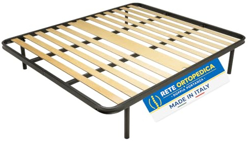 Win Bed Rete Matrimoniale 160x190 Ortopedica Doghe in Legno Made In Italy | Doppia Portanza Reversibile, Struttura letto Telaio Acciaio Rinforzato, Piedi Antiscivolo Smontabili, Modello IDEALE