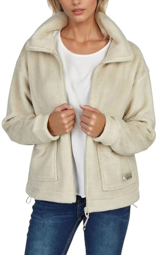 DENIMFY Fleecejacke Damen Regular Fit DFKira Teddyfleece Winterjacke | Übergangsjacke Stehkragen Schwarz Beige Braun S M L XL XXL