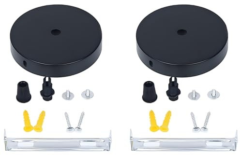 Leloco 2 Stück Deckenbaldachin Schwarz 100x20mm, Baldachin Lampe aus Metall, Runder Lampenhalterung Decke mit Montagezubehör für Alle Lampen