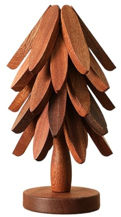 Tree-shaped wooden coasters, 4/5 wooden coasters and 1 stand, foldable coaster wooden set for tree art, tree coasters for hot dishes, bowl, table decoration 22.5 x 10 cm