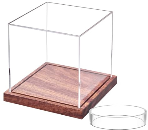 Baseball-Vitrinen für Bälle: Acryl-Set, Ball-Vitrine, transparenter Organizer für Sporterinnerungen mit Holzsockel, Tennis-, Golf- und Softball-Sammelständer