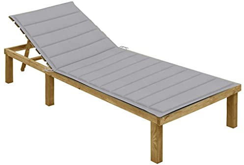 ZQQLVOO Sonnenliege mit Grauer Auflage aus Imprägniertem Kiefernholz, Wetterfeste Gartenliege mit Verstellbarer Rückenlehne für Terrasse und Balkon, Einfache Reinigung, Robustes