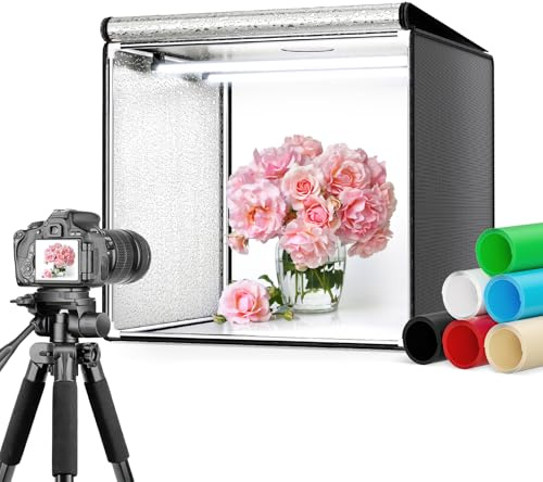 Fotografia Luce Box per Studio Portatile, Luminosa per Studio con 84 Luci LED, kit Tenda da tiro portatile dimmerabile con 6 Sfondi Antipolvere CRI > 95 (50×50×50 CM)
