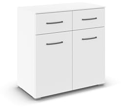 Rauch Möbel ADITIO, Kommode, Farbe Weiß, Breite 80 cm | Sideboard im zeitlosen Stil, 2-türig, 2 Schubladen, Soft-Close-Funktion, für Schlafzimmer, Gästezimmer, Wohnzimmer, Garderobe