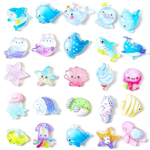 100 Stück Mini Meerestiere Figuren Harz, Leuchtfarbe Miniatur Tiere Ornamente, Bunt Mini Harz Tierfiguren Set, Kleine Luminous Resin Animals für Gartendeko, Aquarium, Puppenhaus und DIY Basteln