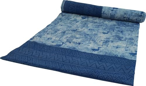 GURU SHOP Blockdruck Tagesdecke, Bett & Sofaüberwurf, Handgearbeiteter Wandbehang, Wandtuch - Design 8, Baumwolle, Size:Single 150x200 cm