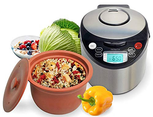 VitaClay Smart - Pentola in argilla biologica multi fornello – Fornello per riso in argilla senza tossine, avvio ritardato, fornello per stufato, pentola elettrica per zuppa, yogurt, con argilla