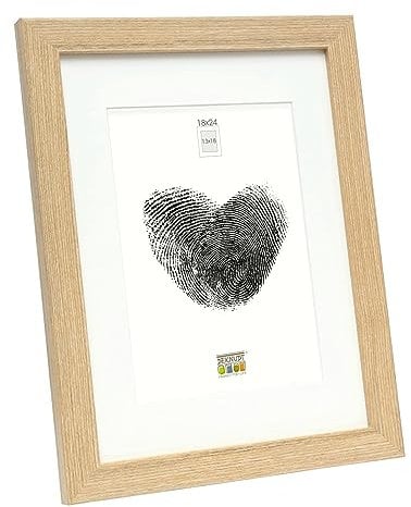 DEKNUDT FRAMES Bilderrahmen mit Passepartout - Natur Holzfarbe - S66KH1 P1 18x24cm für Bild 13x18cm - Bilderrahmen Holz MDF - Bilder aufhängen oder ausstellen