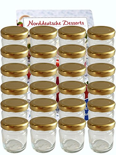 100er Set Sturzgläser Mini Gläser 37 ml Deckelfarbe Gold To 43 mit Schraub-Deckel Rundgläser Honig Kaviar Marmeladengläser Obstgläser Einweckgläser Senf, Honig, Gläser, Einmachgläser, Portionsgläser