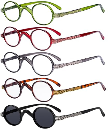 Eyekepper 5-Stuecke Leser Federschanier Buegel Klassiker Mini Kleine Oval Rund Lesebrille beinhalten Sonne Leser +3.5