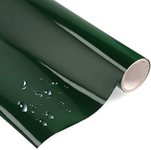 Premium Möbelfolie Hochglanz - Dunkelgrün Moos-Grün - 1 Meter x 63 cm (Rollenware am Stück) und Bastelfolie Küchenfolie - Klebefolie für Möbel, Türen selbstklebende Folie Küche, Meterware