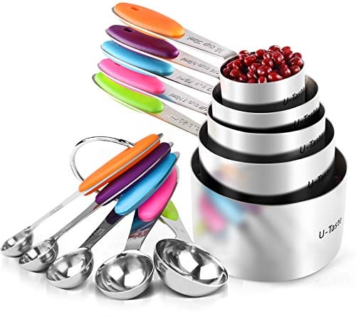 U-Taste Lot de 10 tasses et cuillères à mesurer en acier inoxydable 18/8, poignée d'épaisseur améliorée (couleur)