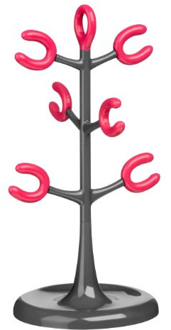 Premier Housewares 806565 6 Cup Mug Tree - Grey/Hot Pink, H37 x W20 x D19cm